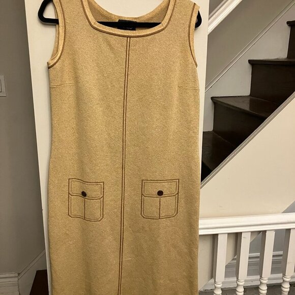 Vintage Trompe L'Oeil Tan Dress - Picture 2 of 7